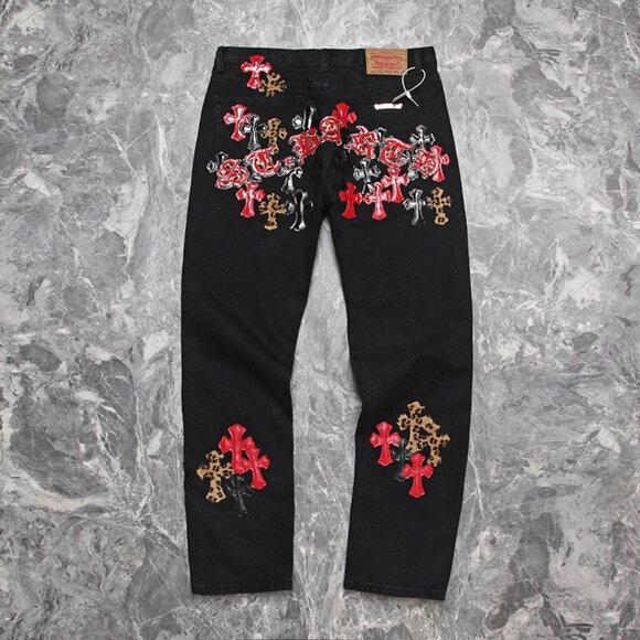 Chrome Heart Leather Patch Jeans - Picture 3 of 9